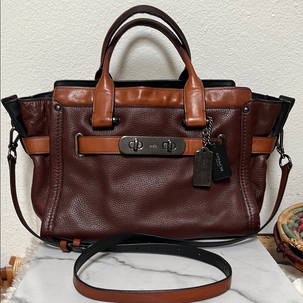 Coach Brown and Tan Satchel with Elegant Design